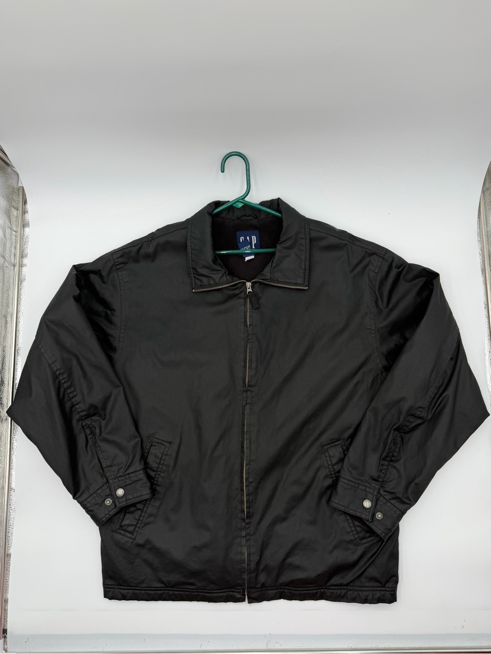 Men’s black Gap cotton zip-up jacket with quilted lining from the 1990s Sz XL